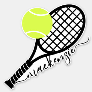 Sticker Tennis Ball Racket Script Monogramme Contour