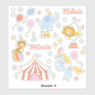 Sticker Tente Cirque mignonne, animaux et ballons