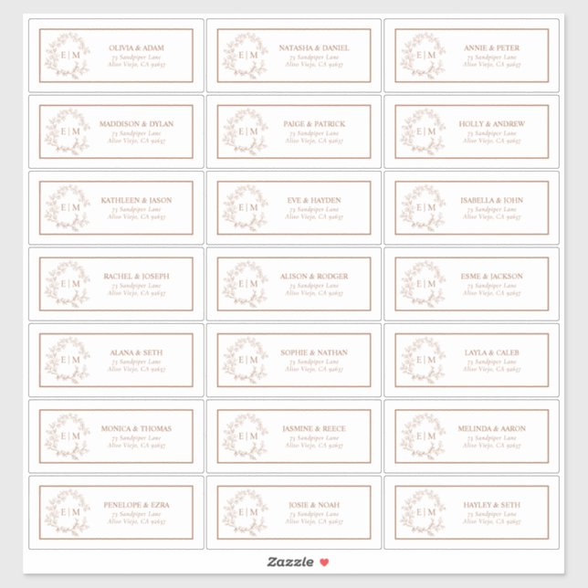 Sticker Terracotta Leafy Crest Monogram Adresse du client (Feuille)