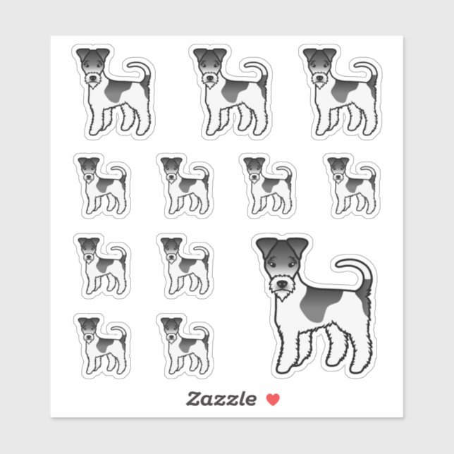 Sticker Terrier à poil dur noir et blanc Chien de dessin a (Feuille)