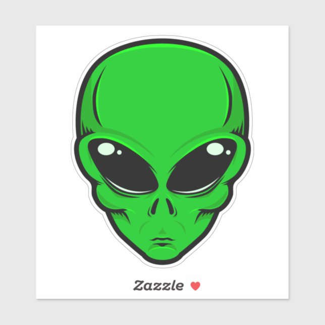 Sticker Tête alien verte aux grands yeux noirs (Feuille)