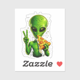 Sticker Tête d'alien drôle mangeant une pizza UFO 