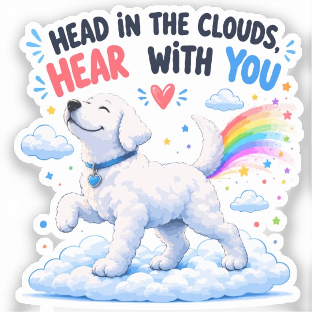 Sticker Tête dans les nuages design de chien mignon (Recto)