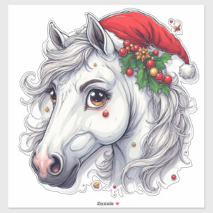 Sticker Tête de cheval blanche festive avec bride rouge