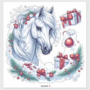 Sticker Tête de cheval blanche festive avec bride rouge