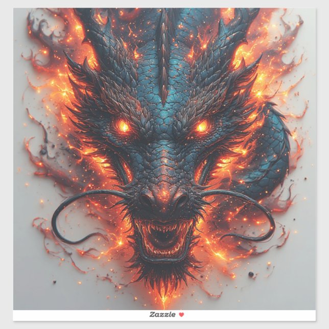 Sticker Tête de dragon aux yeux féroces (Feuille)