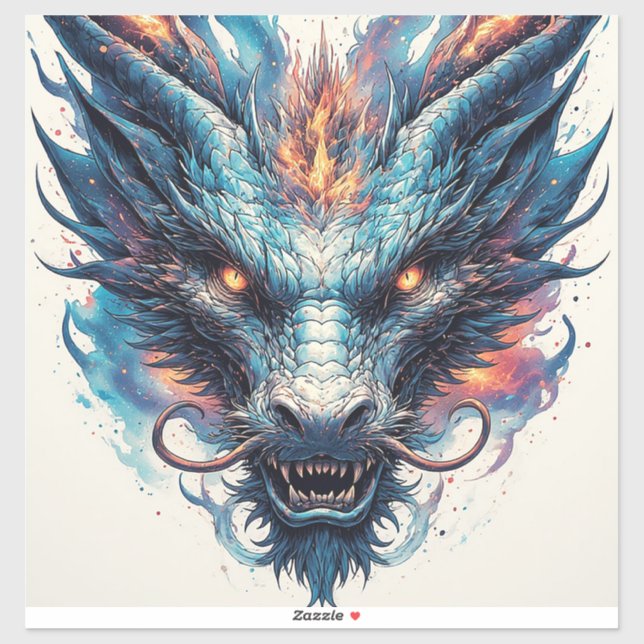 Sticker Tête de dragon aux yeux féroces (Feuille)