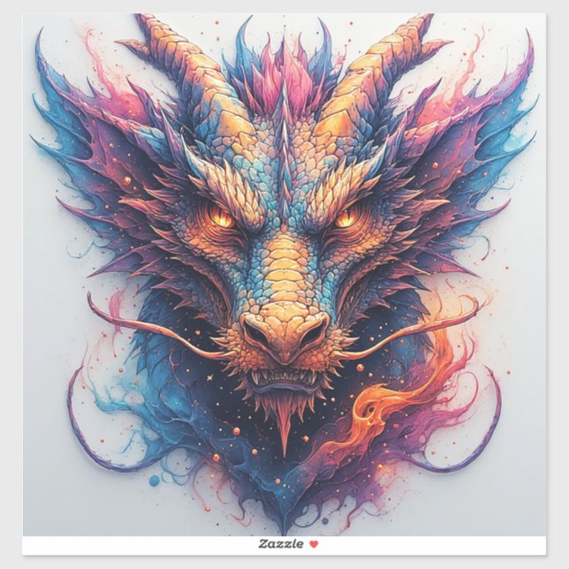 Sticker Tête de dragon aux yeux féroces (Feuille)