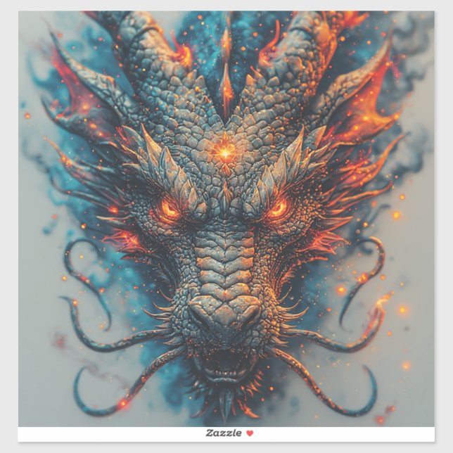 Sticker Tête de dragon aux yeux féroces (Feuille)