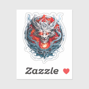 Sticker Tête de dragon mythique à flamme rouge feu