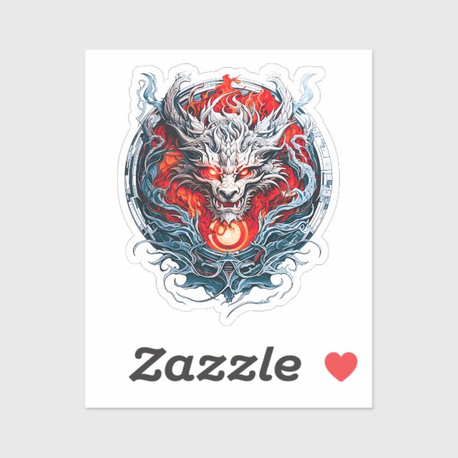Sticker Tête de dragon mythique à flamme rouge feu (Feuille)