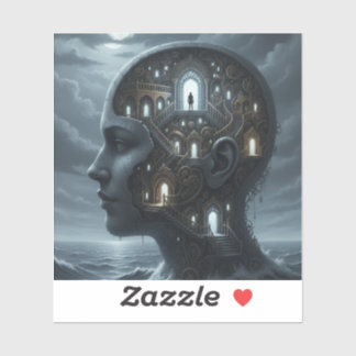 Sticker Tête de femme surréaliste avec des pièces émergean