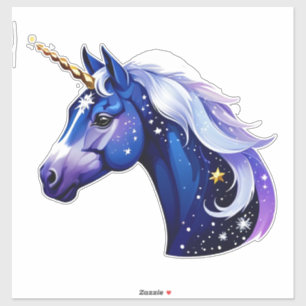 Sticker Tête de licorne bleue portrait dans un espace noct