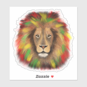 Sticker Tête de lion Rasta rouge jaune vert dessin Jamaïqu
