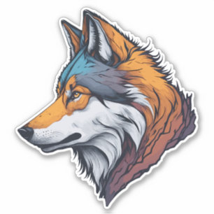 Sticker Tête de loup aux couleurs vives