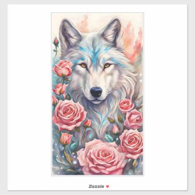 Sticker tête de loup roses roses animal peinture (Feuille)