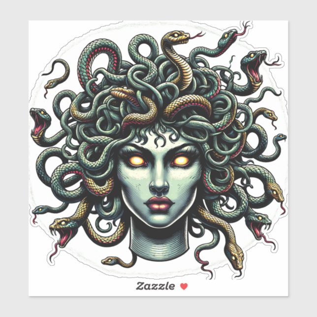 Sticker Tête de Méduse verte pétrifiante pleine de serpent (Feuille)
