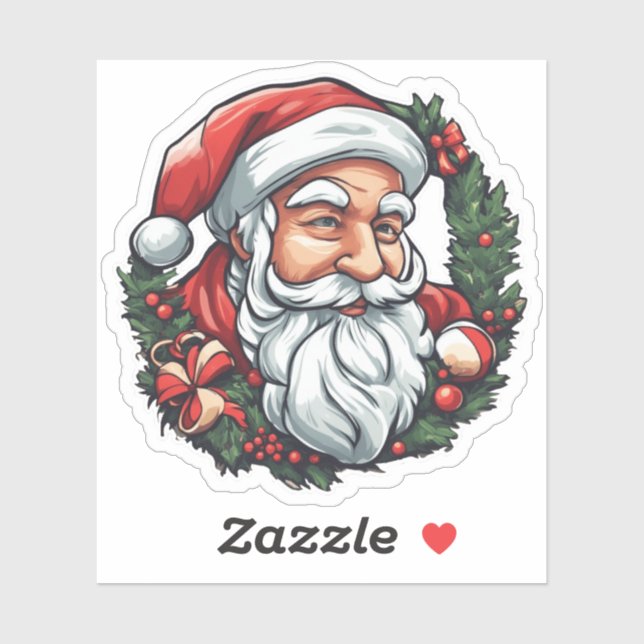 Sticker Tête de Père Noël avec couronne -  (Feuille)