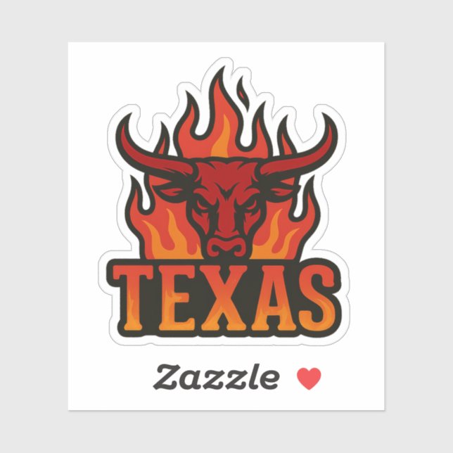 Sticker Tête de taureau de la flamme du Texas - Fiery Long (Feuille)