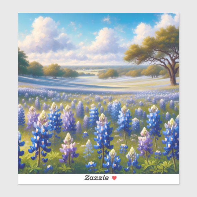 Sticker Texas Bluebonnet Meadow Landscape (Feuille)