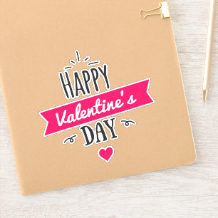 Sticker Texte Heureuse Sainte-Valentin avec coeur rose