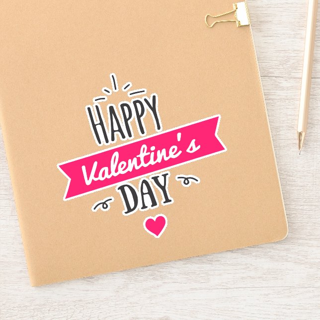 Sticker Texte Heureuse Sainte-Valentin avec coeur rose (Carnet)