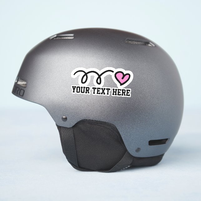 Sticker Texte personnalisé joli coeur rose vinyle (Côté casque)