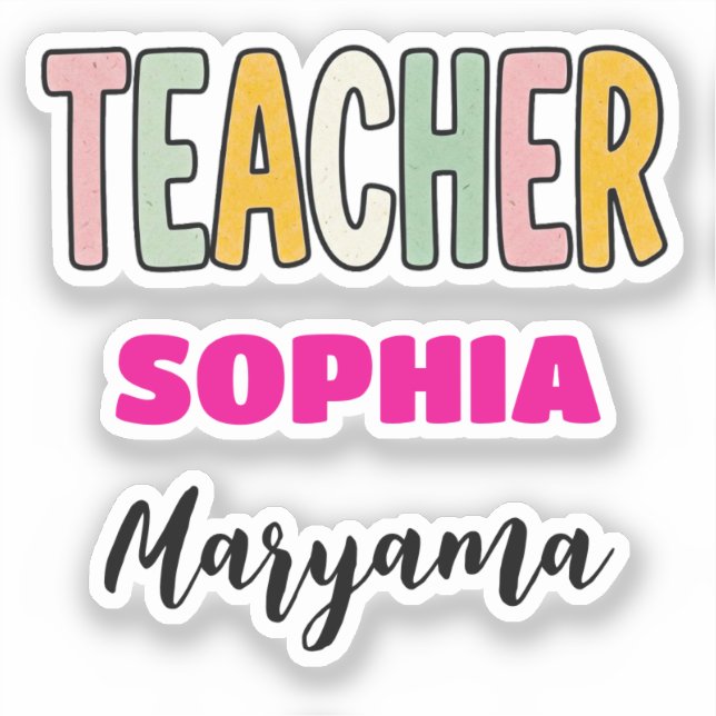 Sticker Texte personnalisé pour enseignant + Nom mignon |  (Recto)