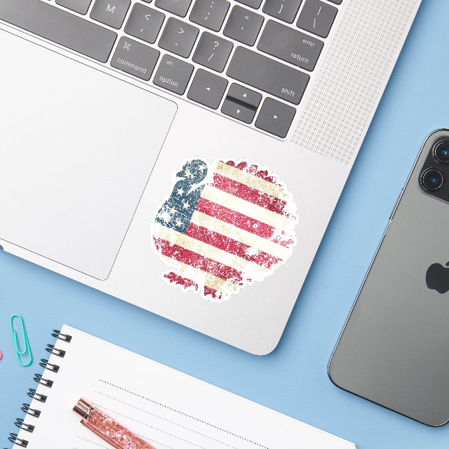 Sticker Thanksgiving Turkey With American Flag (Ordinateur portable avec iPhone)