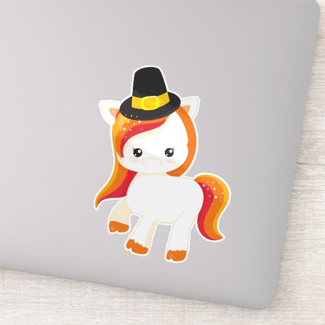 Sticker Thanksgiving Unicorn, Cute Unicorn, Casquette pèle (Détail)