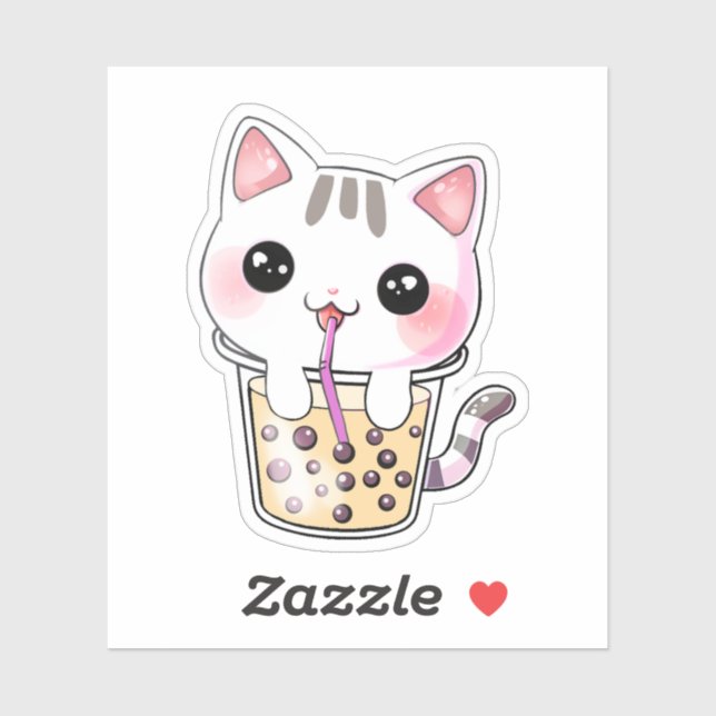 Sticker Thé à bulle de chat Kawaii (Feuille)