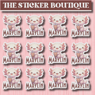 Sticker Thé aux perles Nom personnalisé Adorable Axolotl M