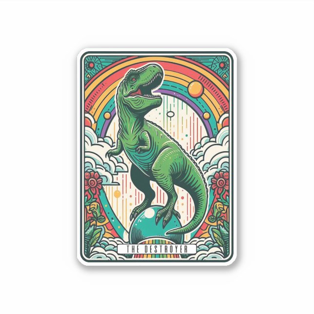 Sticker The Destroyer T-Rex Tarot Card (Devant)