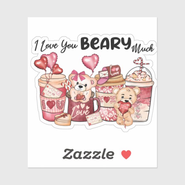 Sticker Théâtre de la Saint-Valentin Ourson coeurs café (Feuille)