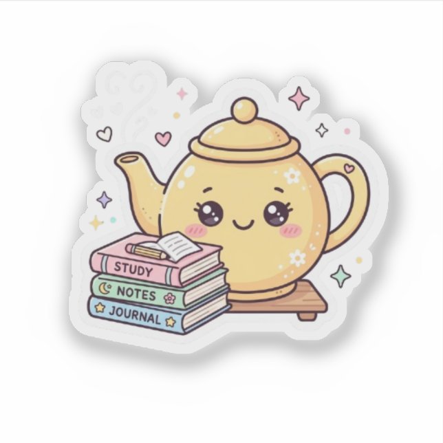 Sticker Théière Mignonne Kawaii Cahier de Notes Autocollan (Devant)