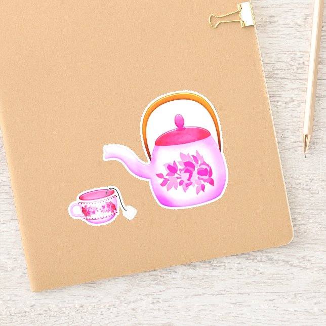 Sticker Théière rose (Carnet)