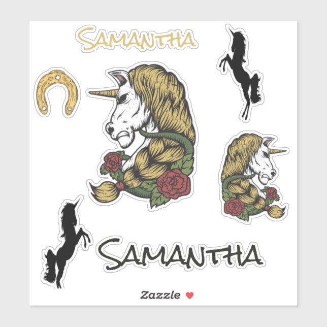 Sticker Thème de l'autocollant d'or Unicorn Warrior (Feuille)