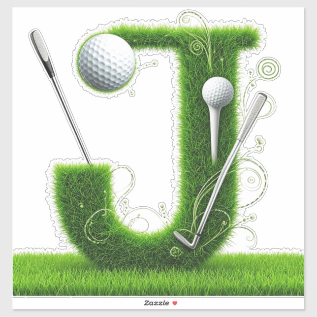 Sticker Thème de lettre d'herbe de golf avec balles et clu (Feuille)