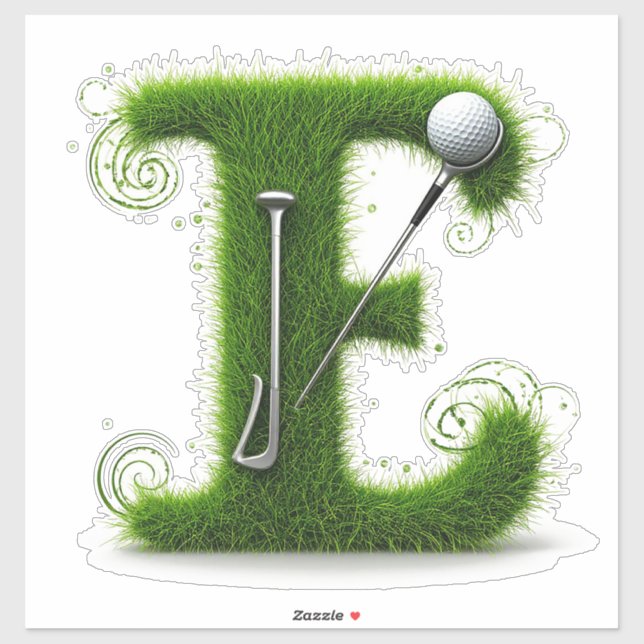 Sticker Thème de lettre d'herbe de golf avec balles et clu (Feuille)