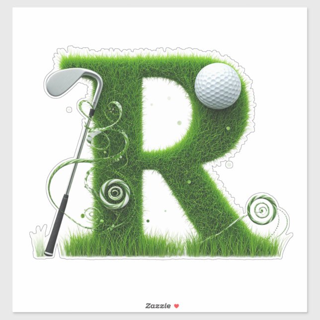 Sticker Thème de lettre d'herbe de golf avec balles et clu (Feuille)