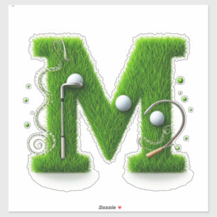 Sticker Thème de lettre d'herbe de golf avec balles et clu
