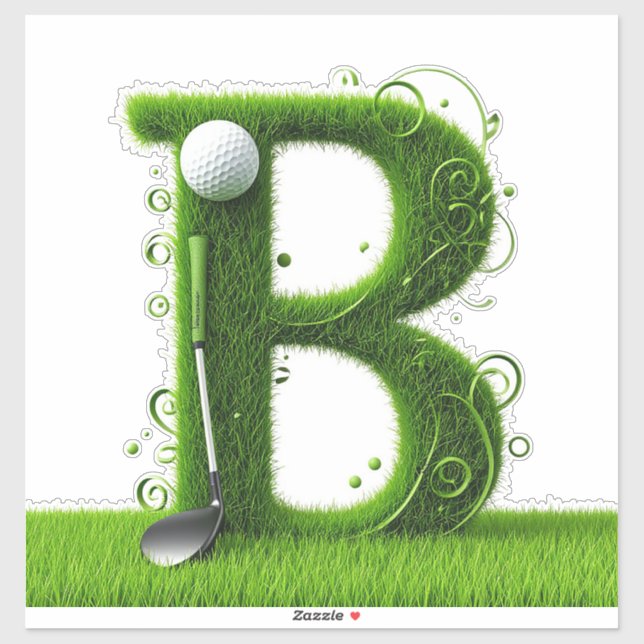 Sticker Thème de lettre d'herbe de golf avec balles et clu (Feuille)