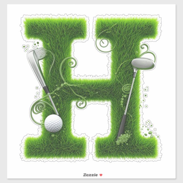 Sticker Thème de lettre d'herbe de golf avec balles et clu (Feuille)
