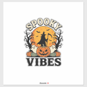 Sticker Thème fantôme d'Halloween Citrouille Sorcière Vint