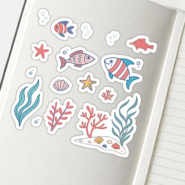 Sticker Thème jolis poissons étoiles de mer plantes sous l (Créateur téléchargé)