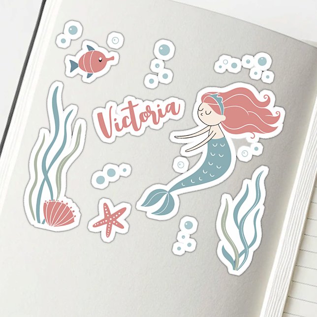 Sticker Thème Mermaid Under Water Nom personnalisé Mignonn (Créateur téléchargé)