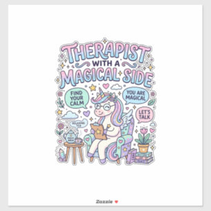 Sticker Thérapeute Licorne avec un Cadeau Magique sur le C
