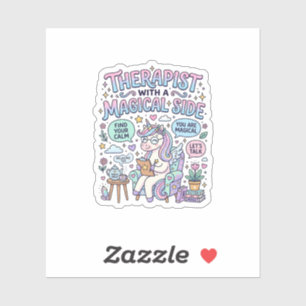 Sticker Thérapeute Licorne avec un Cadeau Magique sur le C
