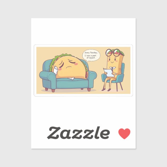 Sticker Thérapie Mardi Taco - Drôle Drôle Cartoon Food Art (Feuille)