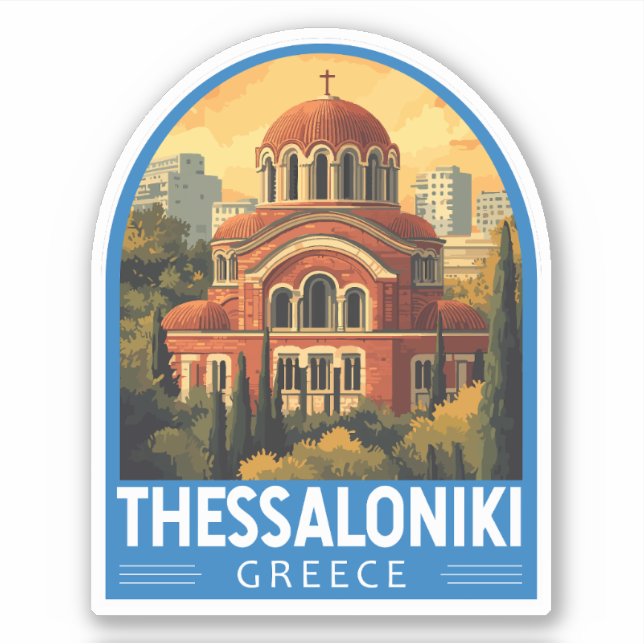 Sticker Thessalonique Grèce Agios Pavlos Travel Art Retro (Devant)